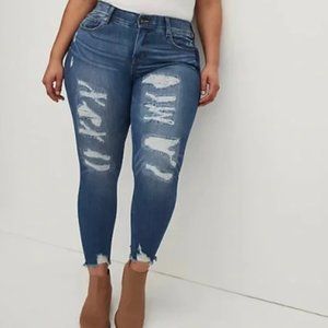Torrid Bombshell Skinny Jean Eco Medium wash distressed size 16 short
